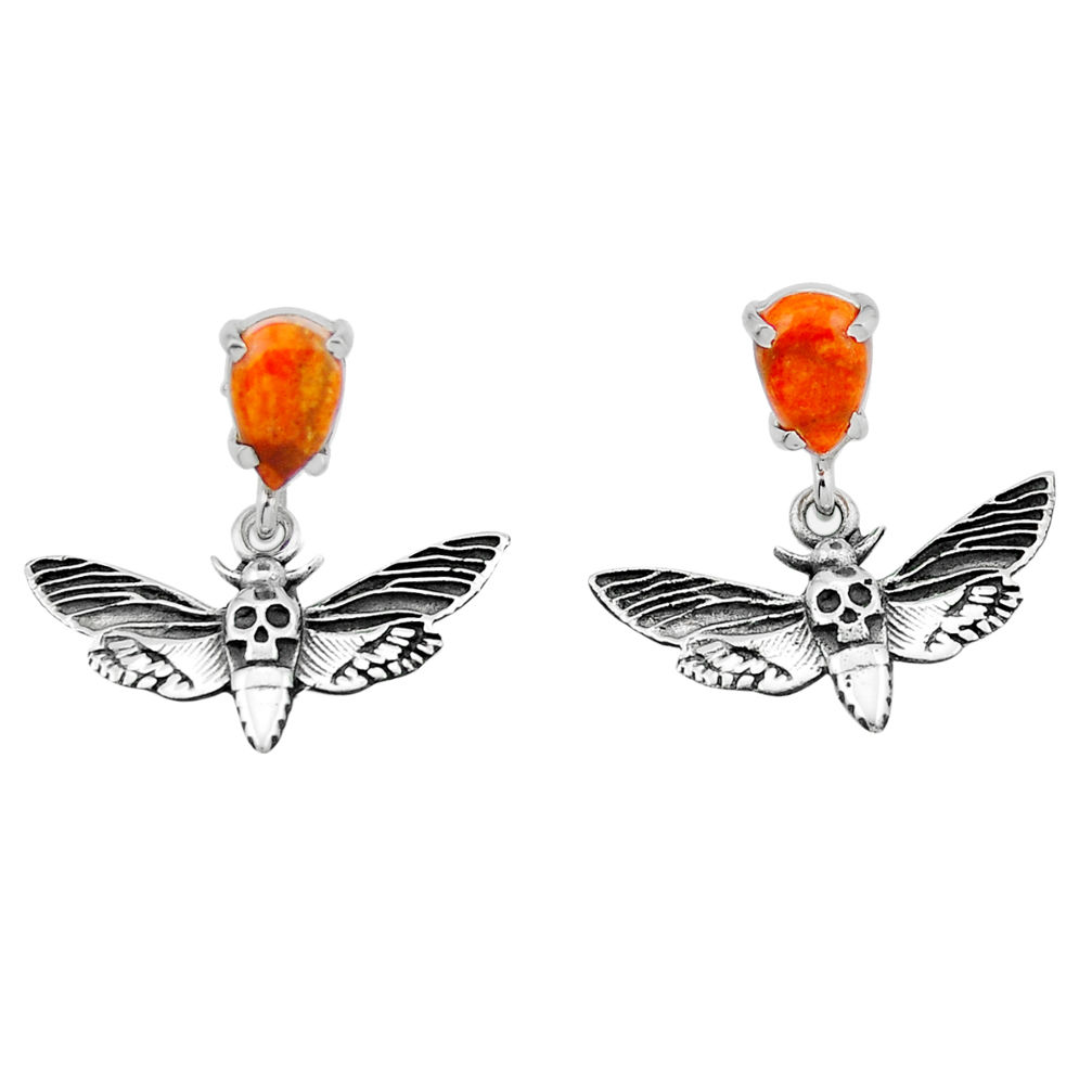 4.06cts natural orange mojave turquoise 925 silver butterfly earrings n48542