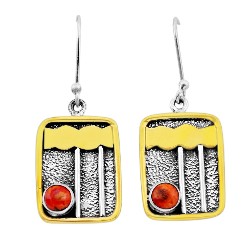 1.81cts natural orange mojave turquoise 925 silver gold dangle earrings n51001