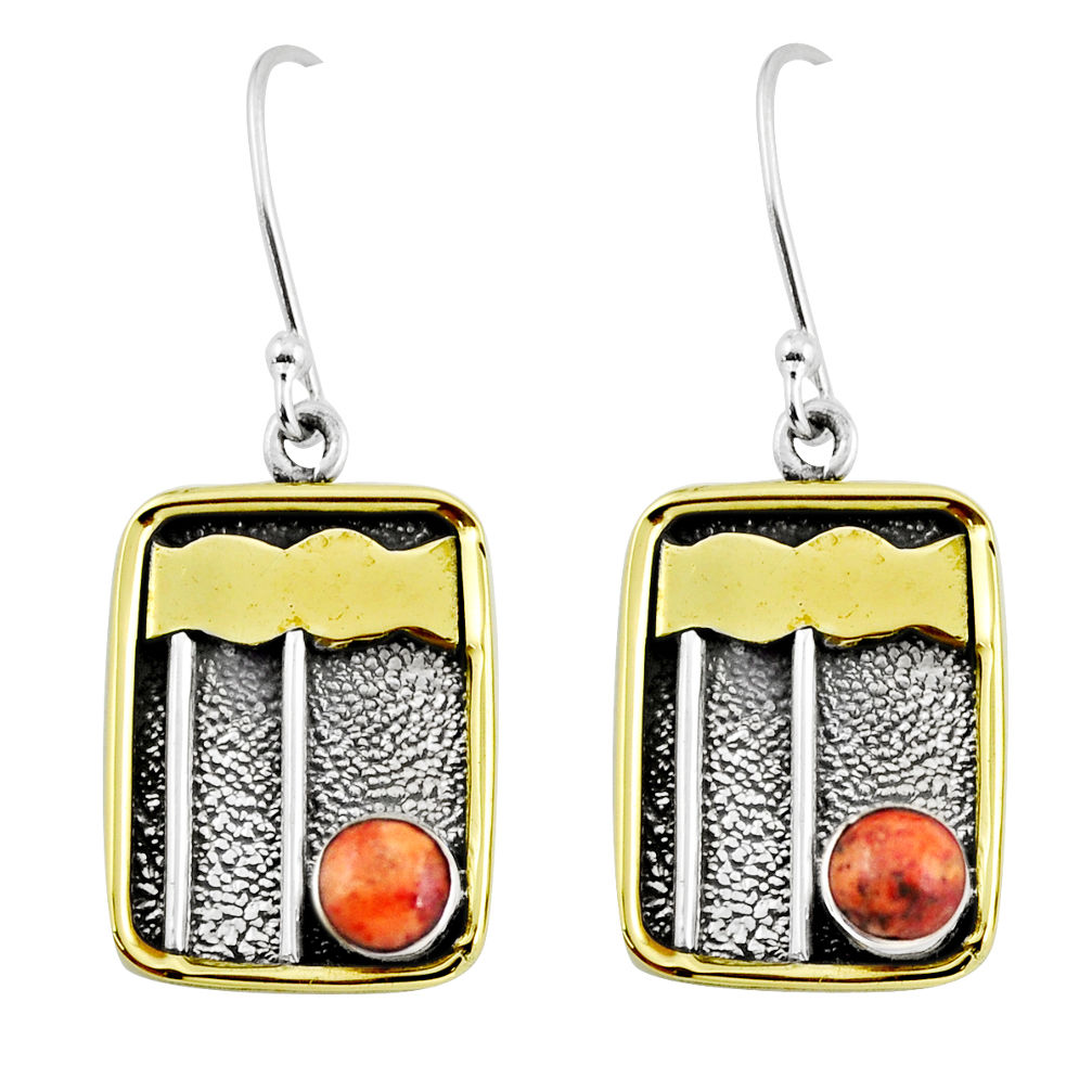 1.81cts natural orange mojave turquoise 925 silver gold dangle earrings y54040