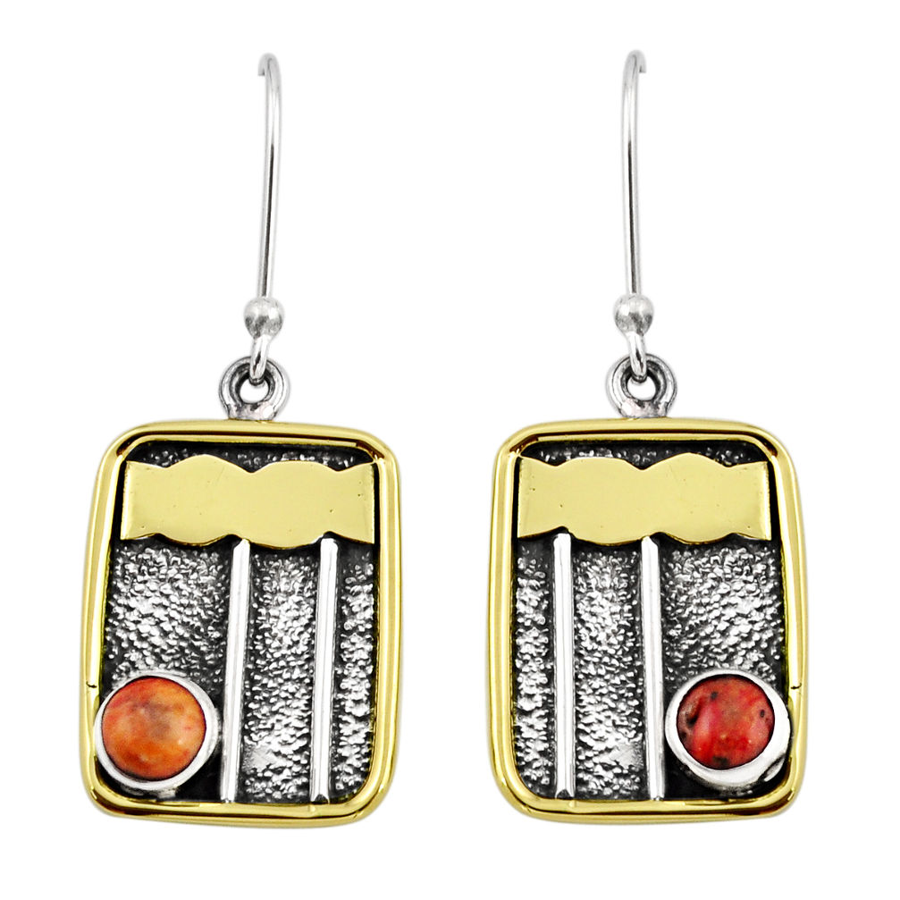 1.81cts natural orange mojave turquoise 925 silver gold dangle earrings y54042