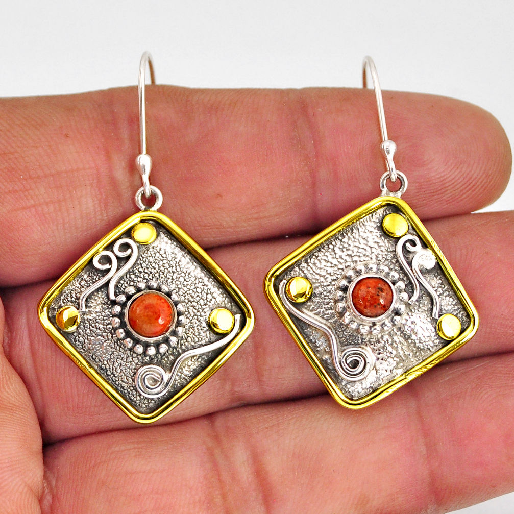 2.06cts natural orange mojave turquoise 925 silver gold earrings jewelry y74752