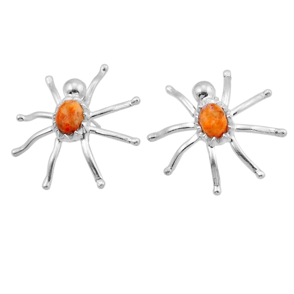 4.52cts natural orange mojave turquoise oval 925 silver spider earrings n51072