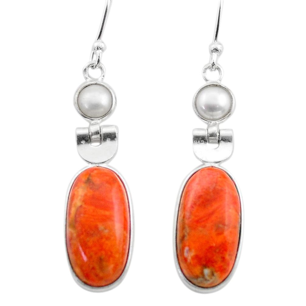 10.31cts natural orange mojave turquoise pearl 925 silver dangle earrings t70797