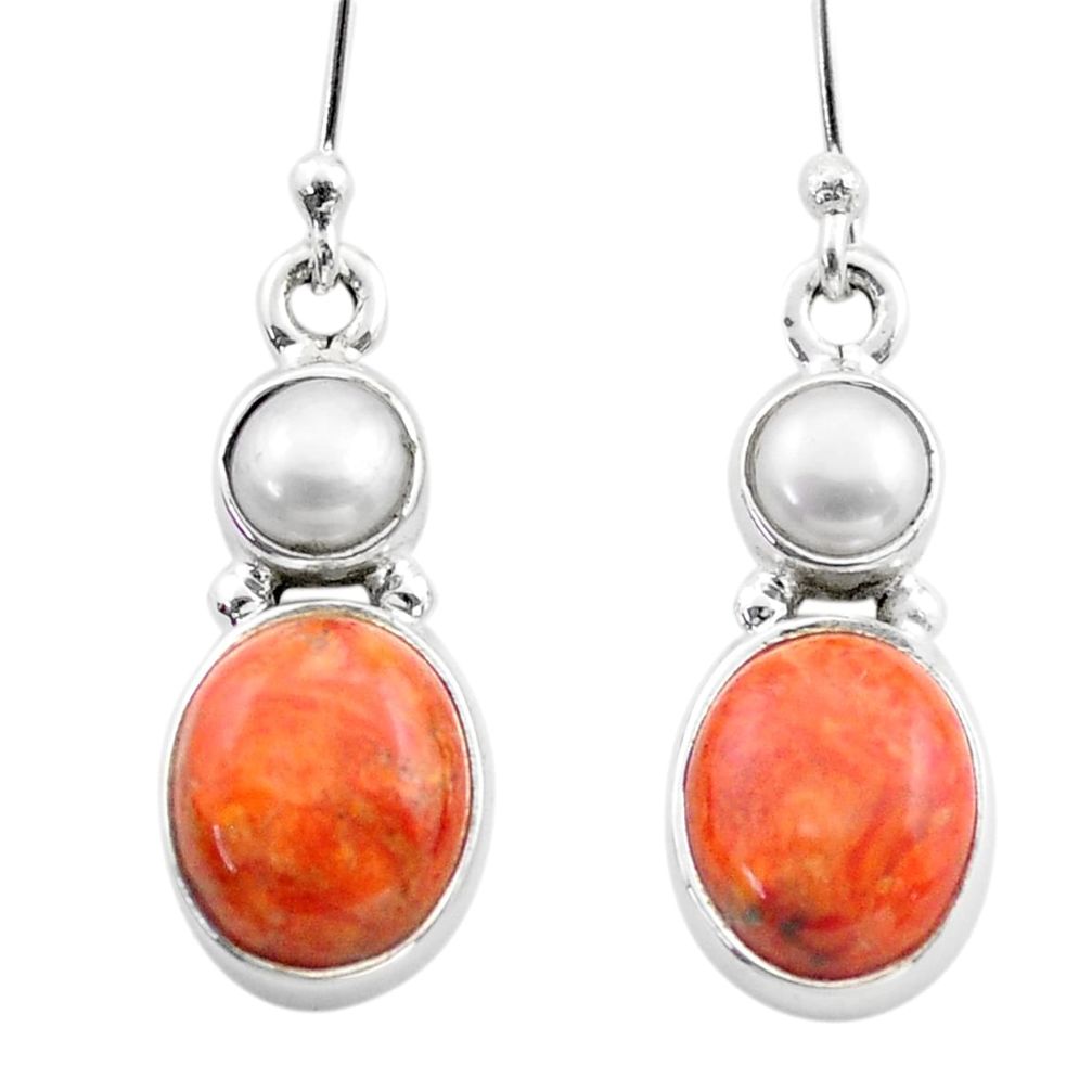 orange mojave turquoise pearl 925 silver dangle earrings t71009