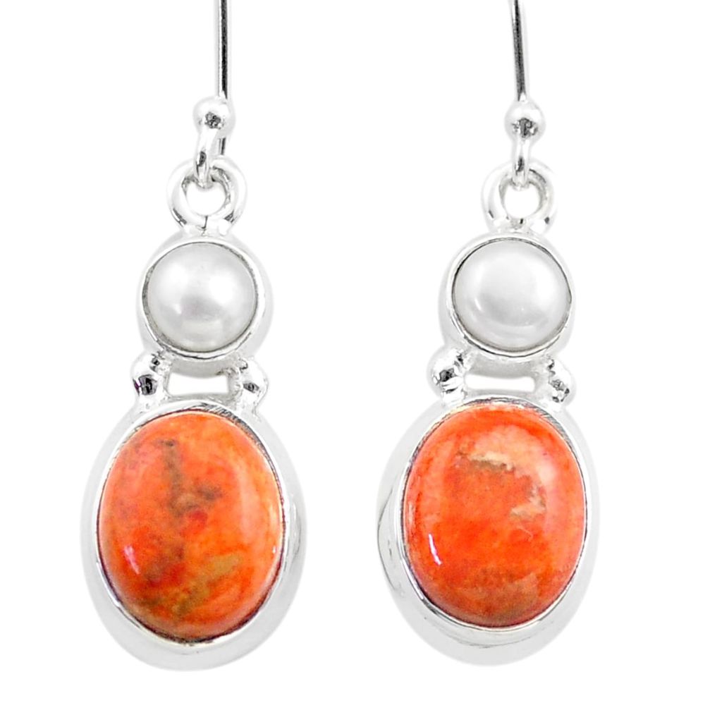 orange mojave turquoise pearl 925 silver dangle earrings t71012