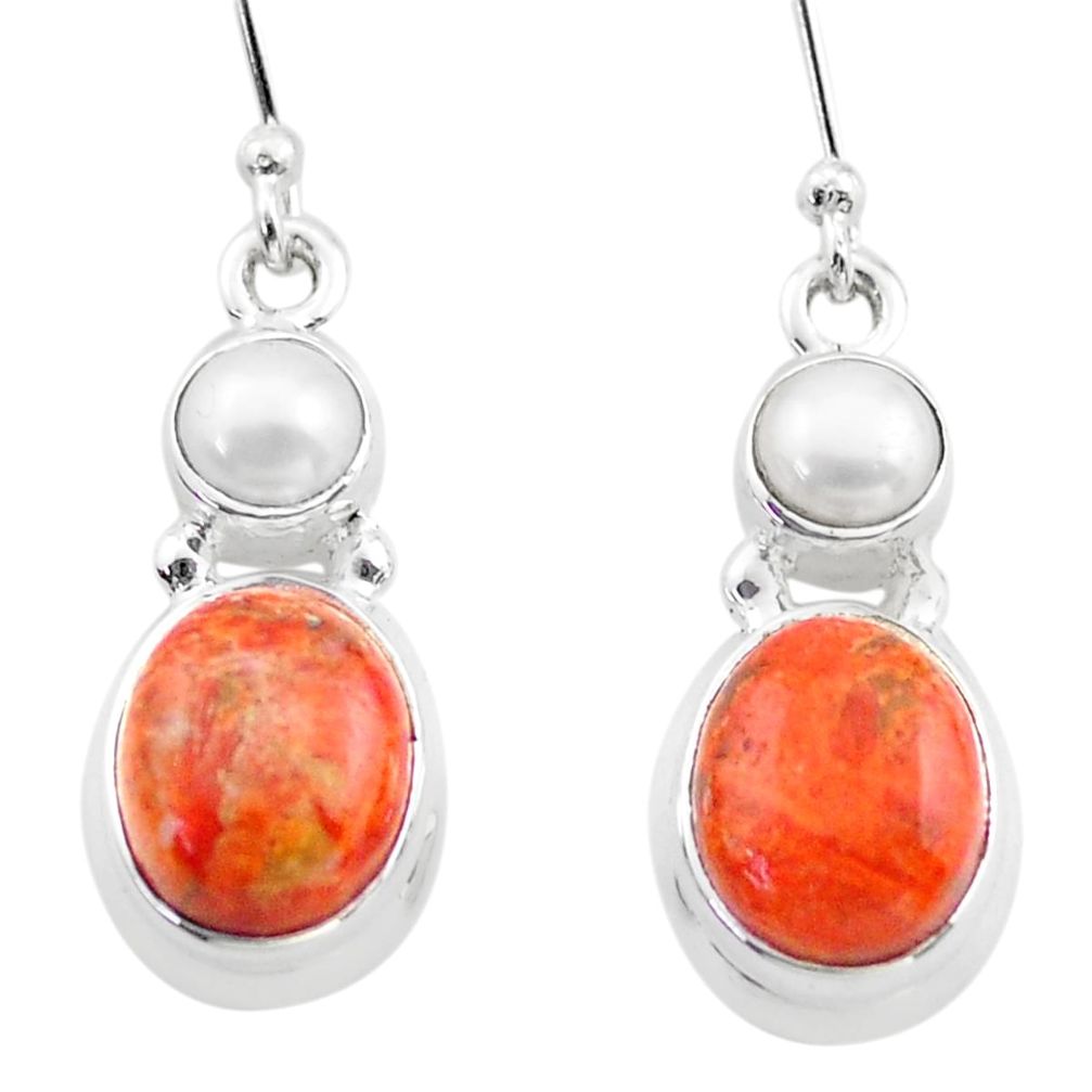 orange mojave turquoise pearl 925 silver dangle earrings t71021