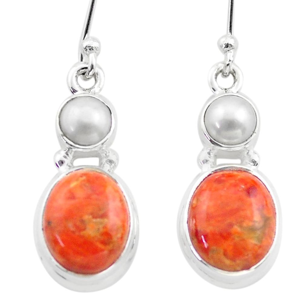 orange mojave turquoise pearl 925 silver dangle earrings t71022