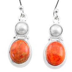 Clearance Sale- 7.97cts natural orange mojave turquoise pearl 925 silver dangle earrings t71034