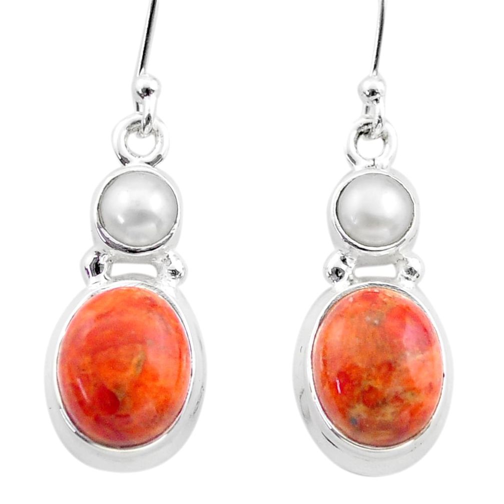 orange mojave turquoise pearl 925 silver dangle earrings t71045