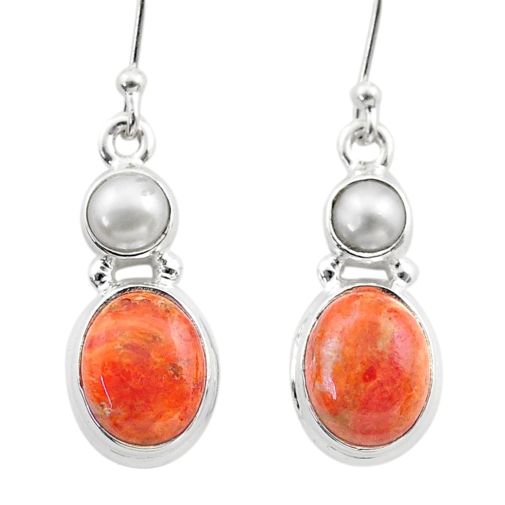 orange mojave turquoise pearl 925 silver dangle earrings t71048