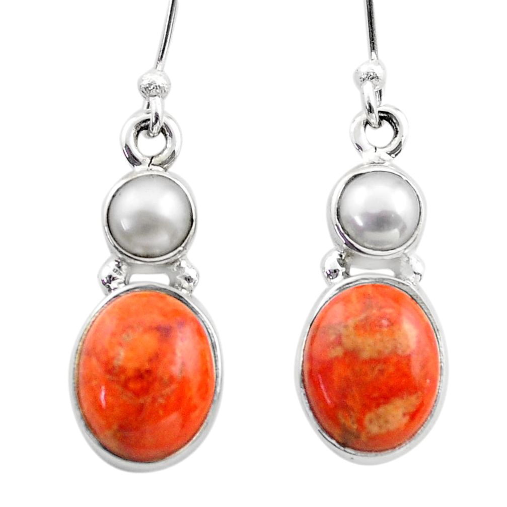 orange mojave turquoise pearl 925 silver dangle earrings t71052