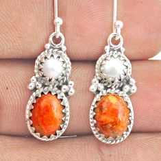 Clearance Sale- 6.08cts natural orange mojave turquoise pearl 925 silver dangle earrings u31705