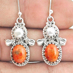 Clearance Sale- 6.53cts natural orange mojave turquoise pearl 925 silver dangle earrings u31808