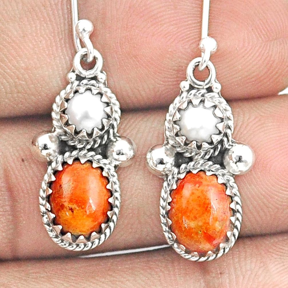 orange mojave turquoise pearl 925 silver dangle earrings u31809