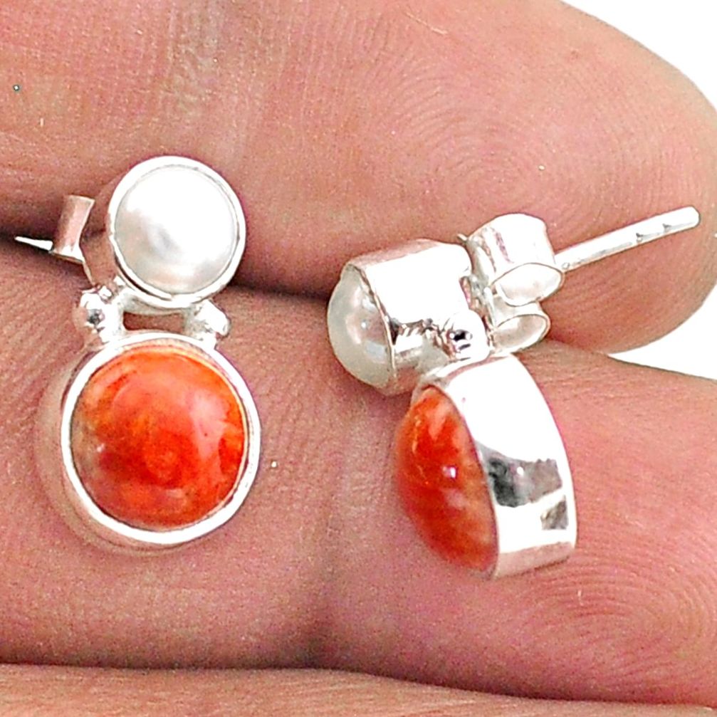 orange mojave turquoise pearl 925 silver stud earrings t70979