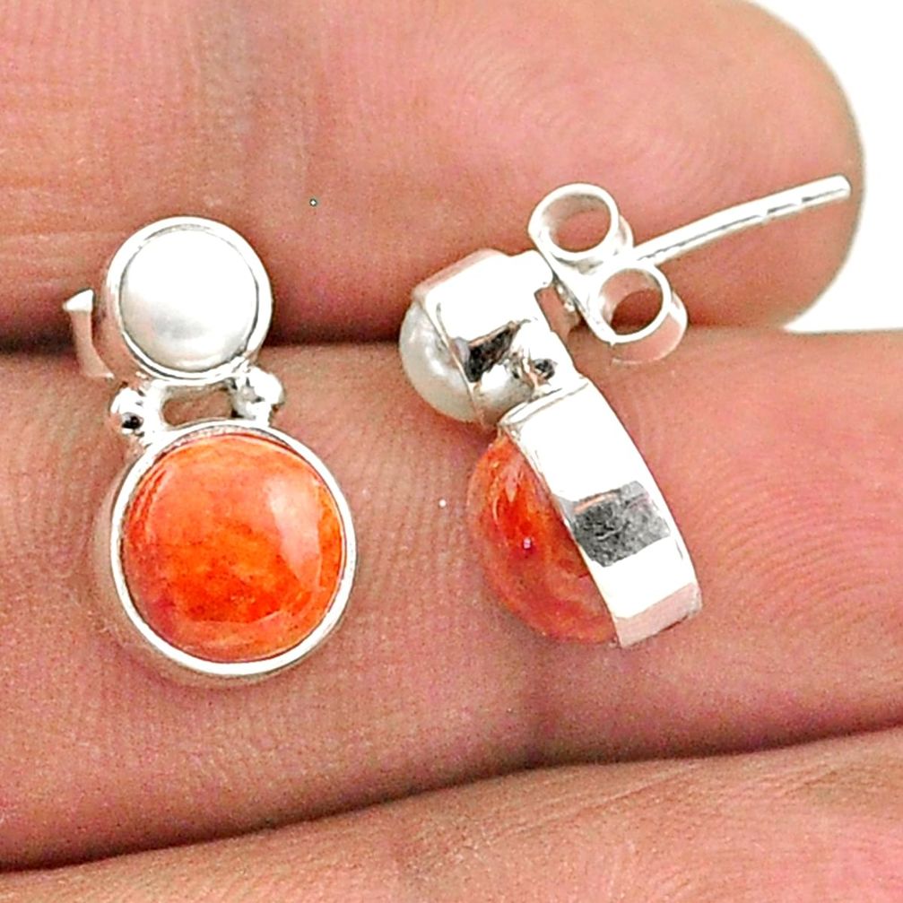 orange mojave turquoise pearl 925 silver stud earrings t70983