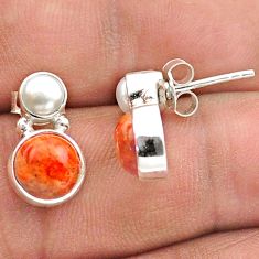 Clearance Sale- 7.42cts natural orange mojave turquoise pearl 925 silver stud earrings t70992