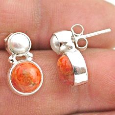 Clearance Sale- 7.44cts natural orange mojave turquoise pearl 925 silver stud earrings t70993