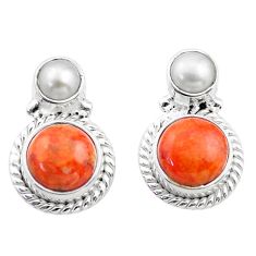 Clearance Sale- 7.50cts natural orange mojave turquoise pearl 925 silver stud earrings t71058