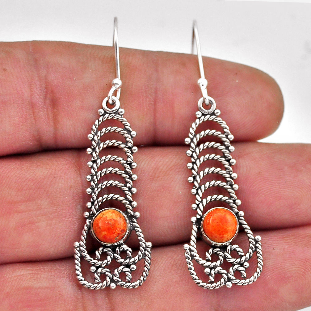 2.07cts natural orange mojave turquoise round 925 silver dangle earrings n51101