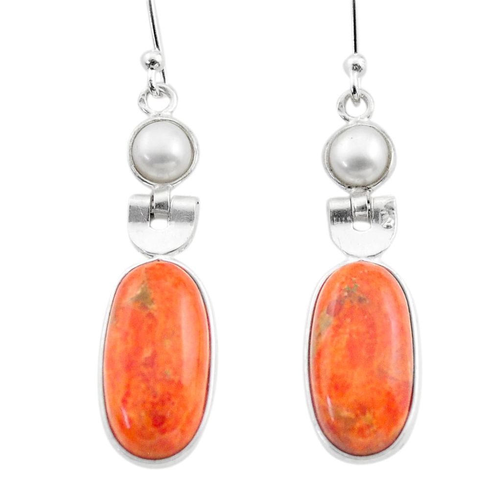  orange mojave turquoise white pearl 925 silver earrings t70787