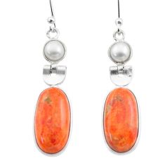 Clearance Sale- 10.31cts natural orange mojave turquoise white pearl 925 silver earrings t70787