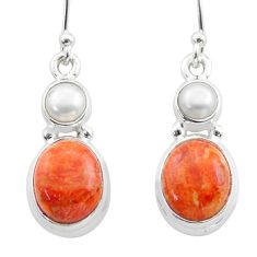 Clearance Sale- 7.85cts natural orange mojave turquoise white pearl 925 silver earrings t71063
