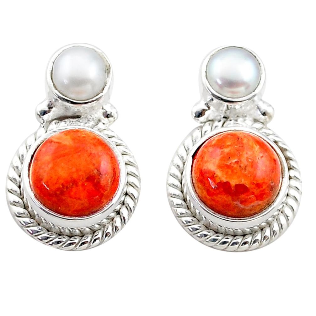 7.97cts natural orange mojave turquoise white pearl silver stud earrings t71078