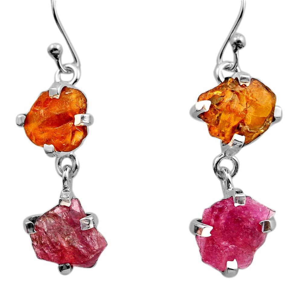 10.28cts natural orange pink tourmaline rough sterling silver earrings y87485