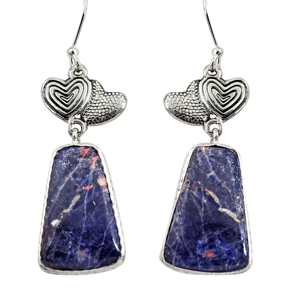 20.33cts natural orange sodalite 925 silver couple hearts earrings d39641