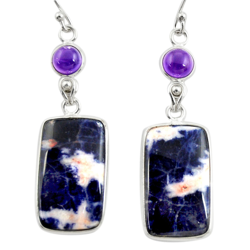 18.14cts natural orange sodalite amethyst 925 silver dangle earrings r28881