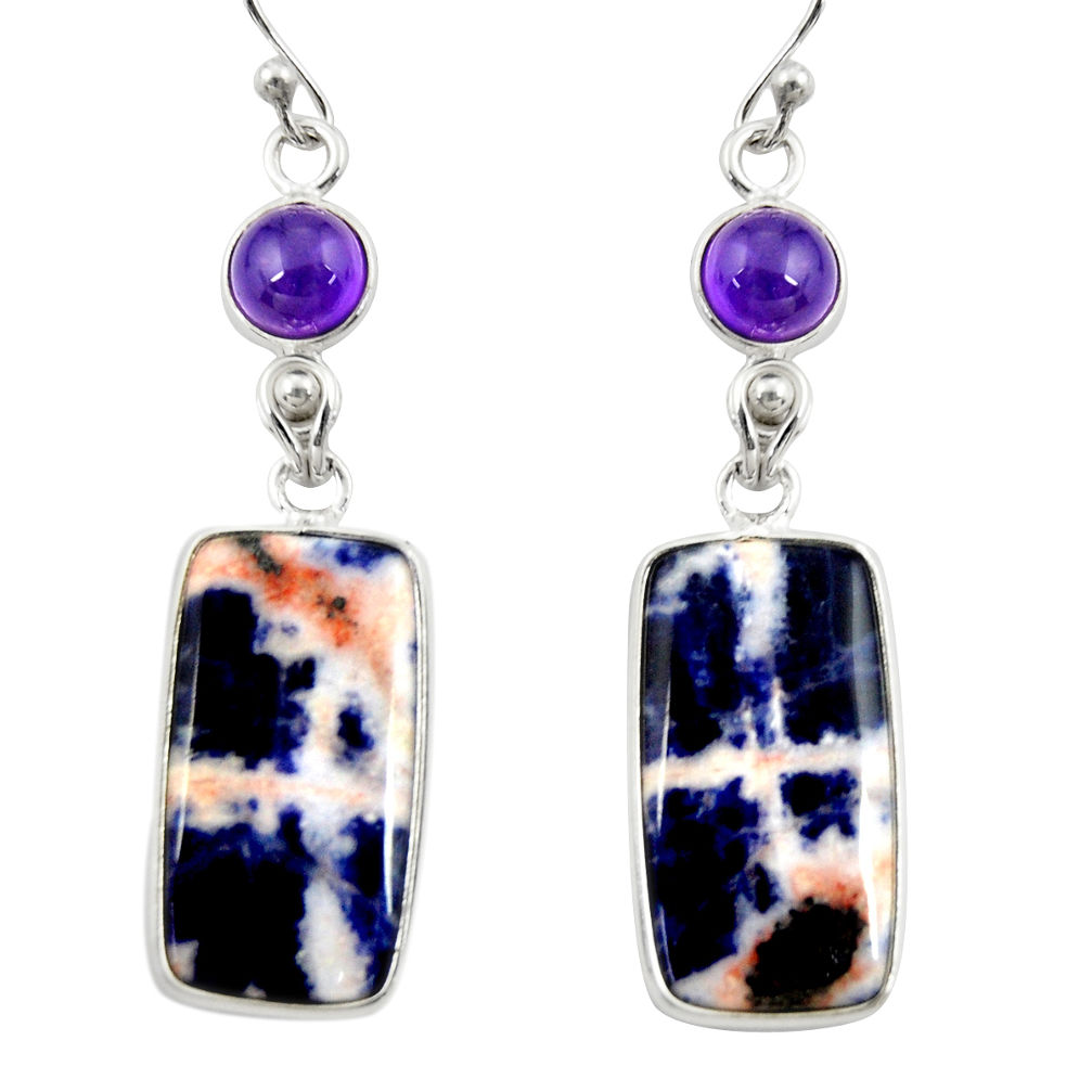 16.49cts natural orange sodalite amethyst 925 silver dangle earrings r28892