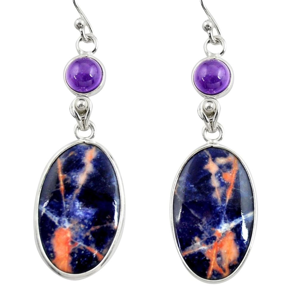 13.69cts natural orange sodalite amethyst 925 silver dangle earrings r28898