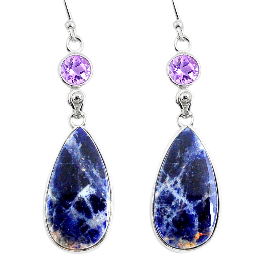 18.39cts natural orange sodalite amethyst 925 silver dangle earrings r75602