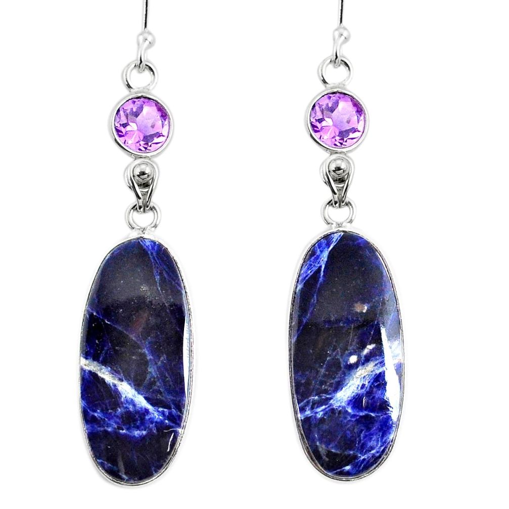 19.73cts natural orange sodalite amethyst 925 silver dangle earrings r75643