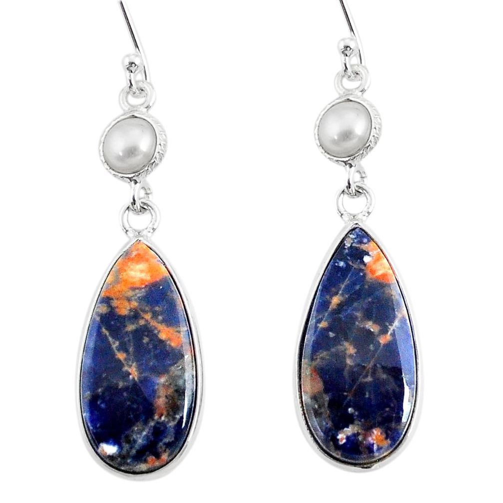 13.63cts natural orange sodalite pearl 925 silver dangle earrings r75609