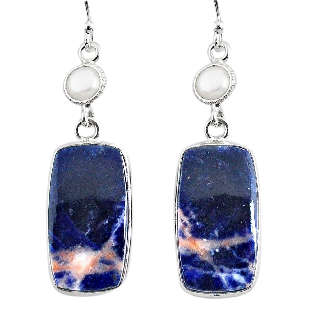 14.91cts natural orange sodalite pearl 925 silver dangle earrings r75611