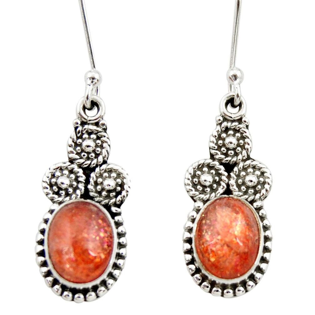 6.27cts natural orange sunstone (hematite feldspar) 925 silver earrings d40621