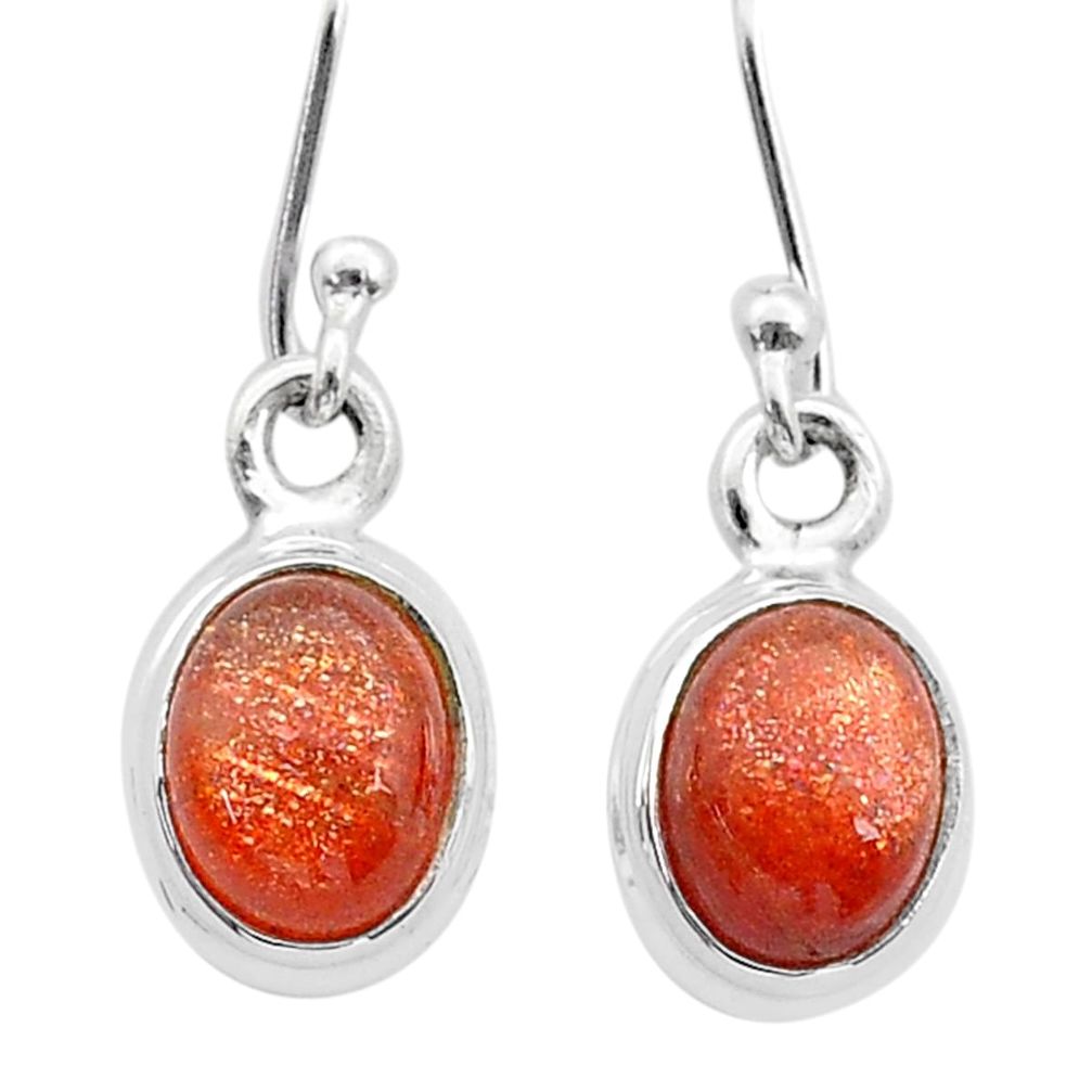 3.87cts natural orange sunstone (hematite feldspar) 925 silver earrings u60449