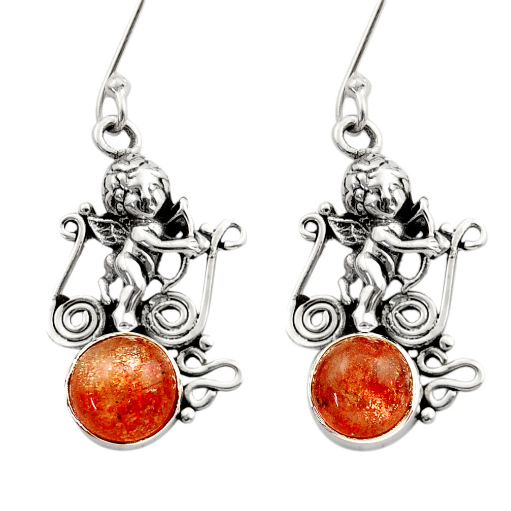 orange sunstone (hematite feldspar) silver angel earrings d40842