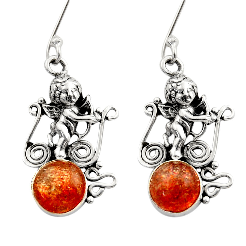 orange sunstone (hematite feldspar) silver angel earrings d40854