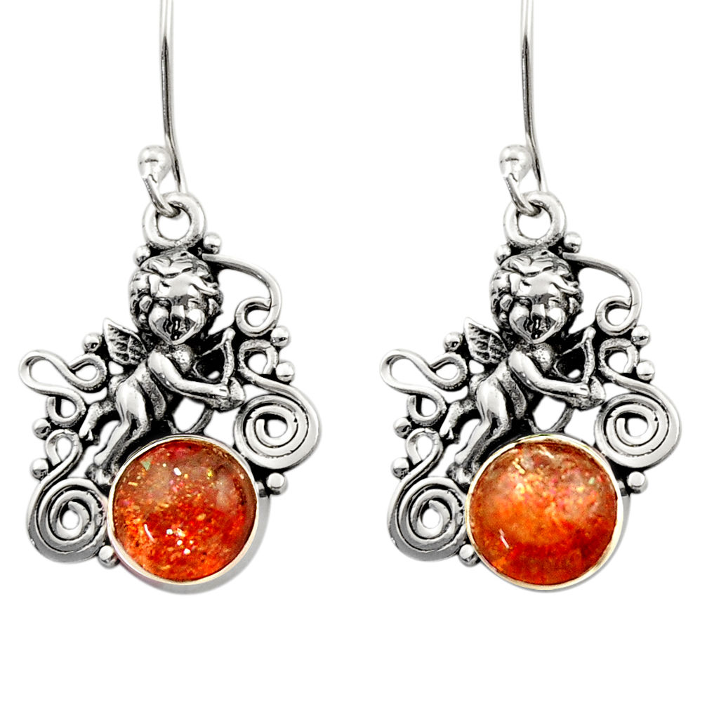 orange sunstone (hematite feldspar) silver angel earrings d40857