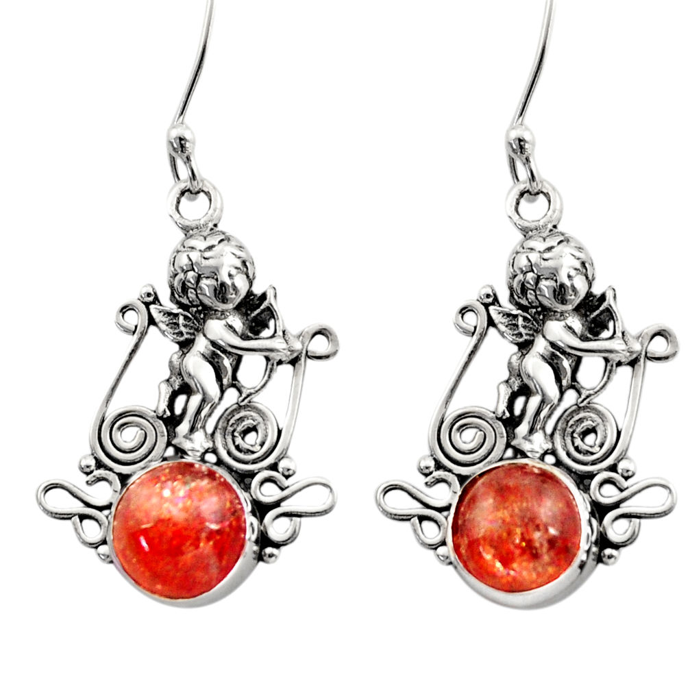 orange sunstone (hematite feldspar) silver angel earrings d40860
