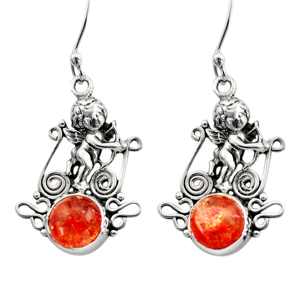 orange sunstone (hematite feldspar) silver angel earrings d40946