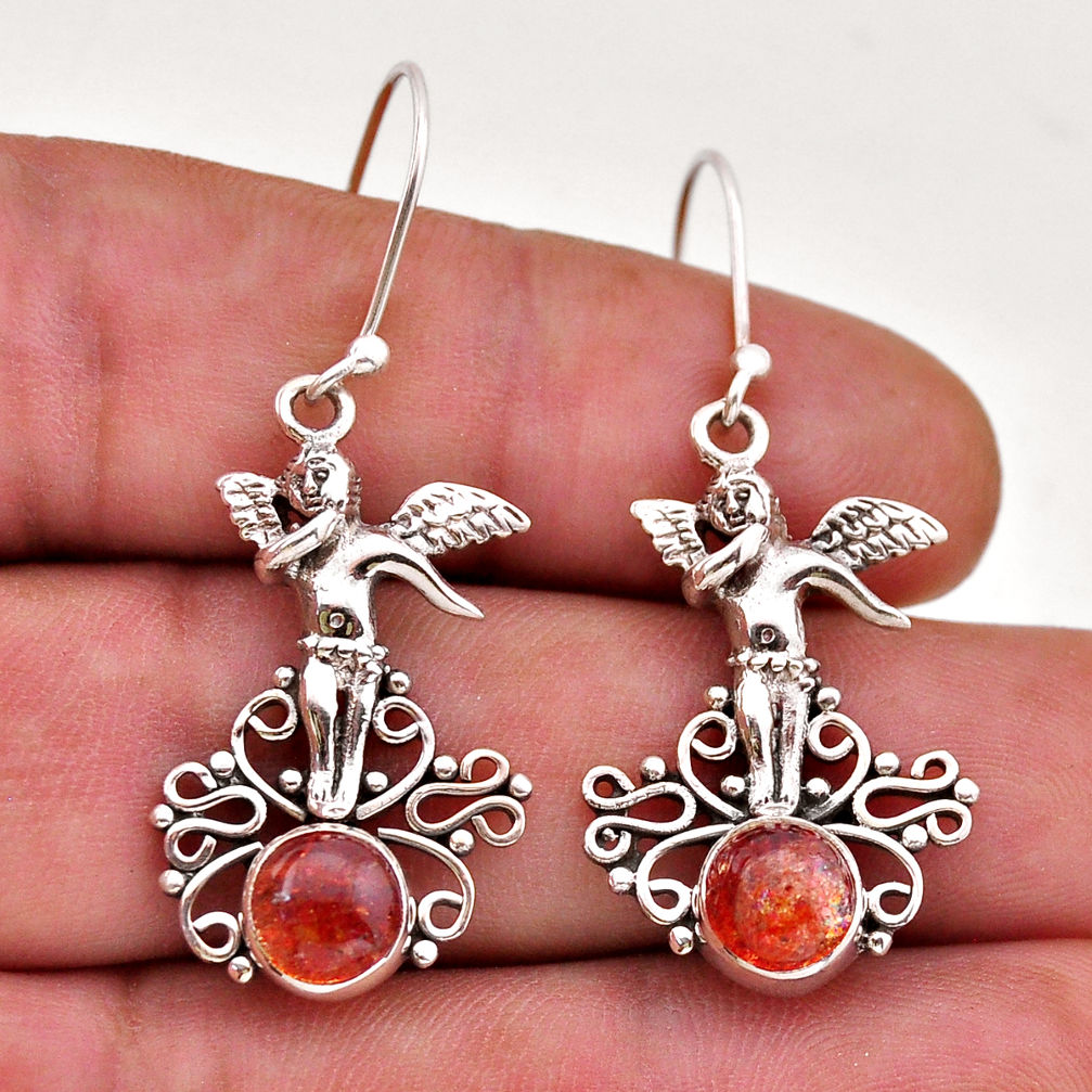 5.34cts natural orange sunstone (hematite feldspar) silver angel earrings n51084