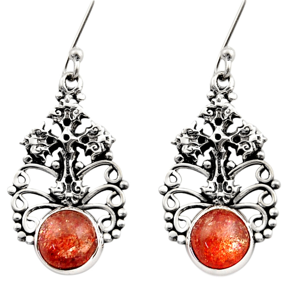 orange sunstone (hematite feldspar) silver cross earrings d40949