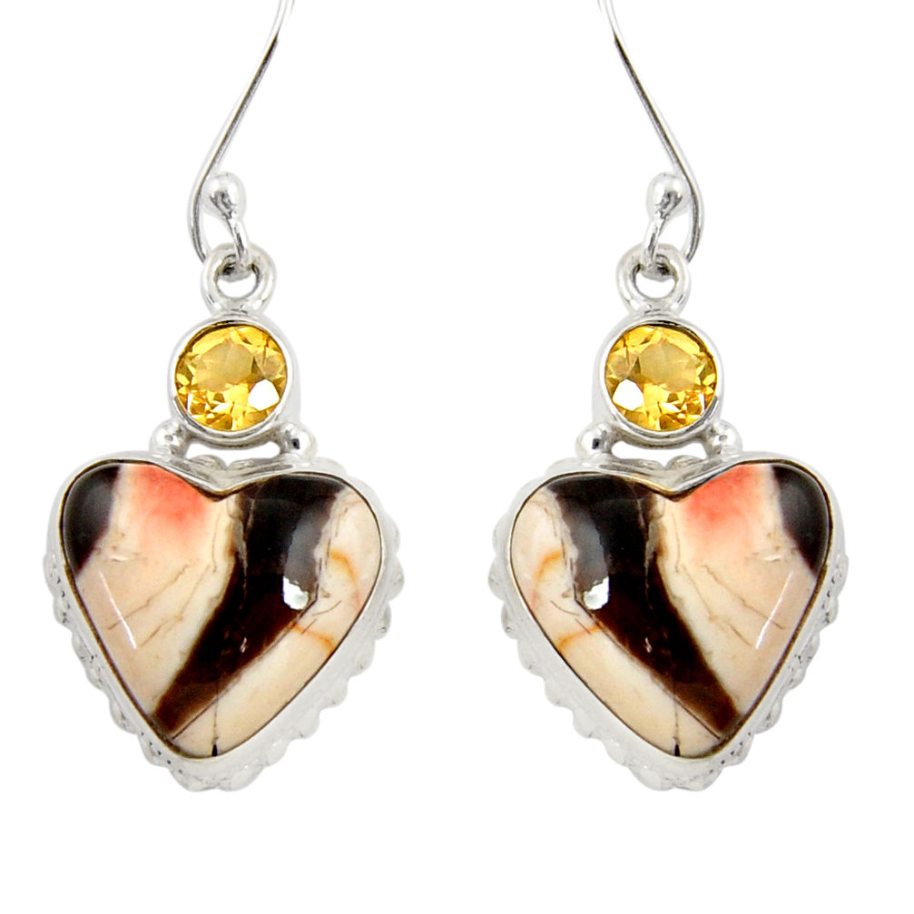  peanut petrified wood fossil 925 silver heart earrings d39559