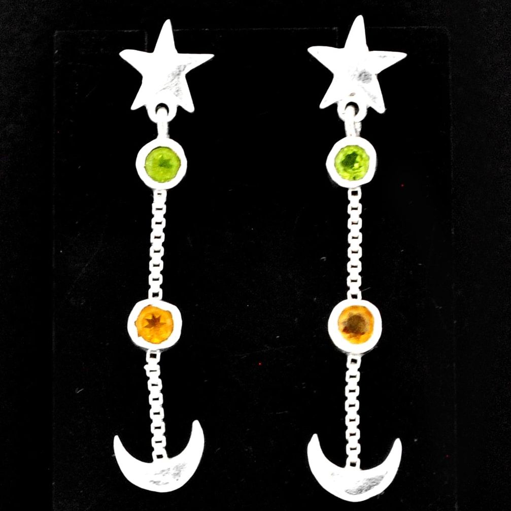 1.97cts natural peridot citrine 925 sterling silver moon star earrings r71214