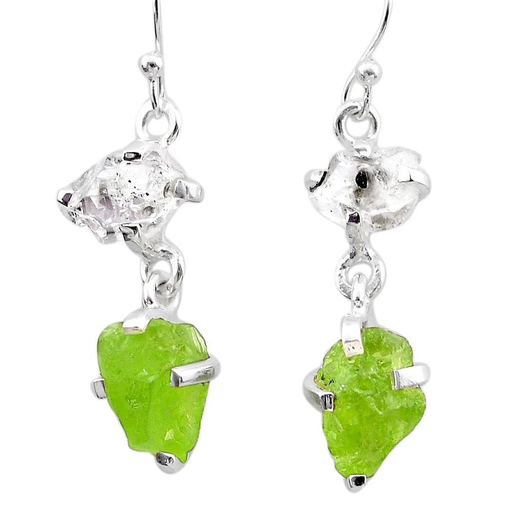 10.58cts natural peridot rough herkimer diamond 925 silver earrings t25664