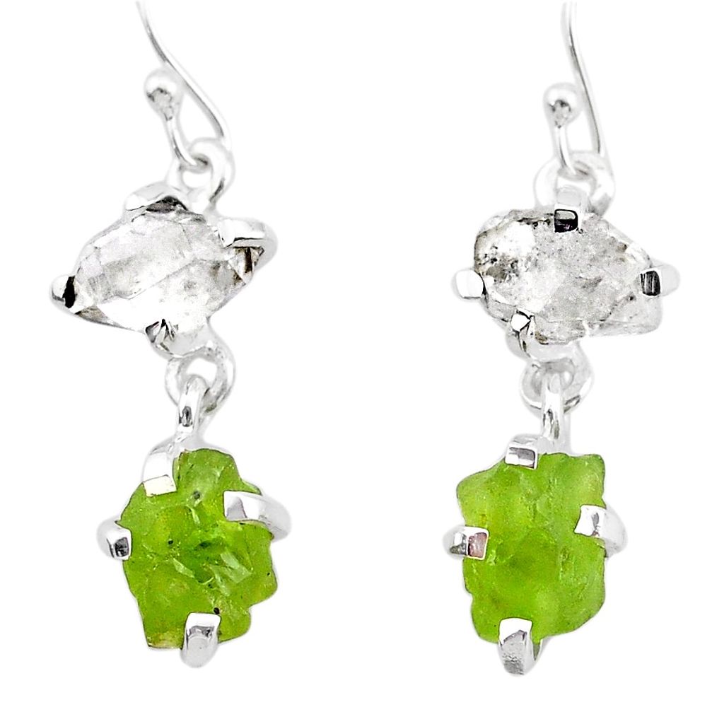 11.08cts natural peridot rough herkimer diamond 925 silver earrings t25669